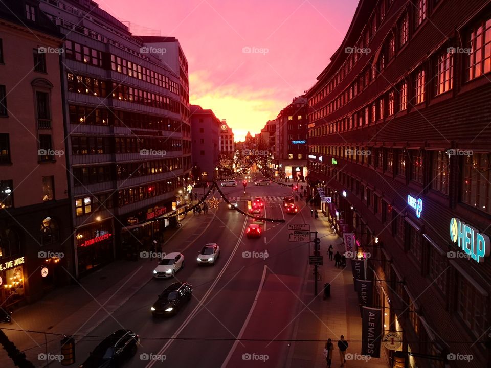 Sunset over Kungsgatan.