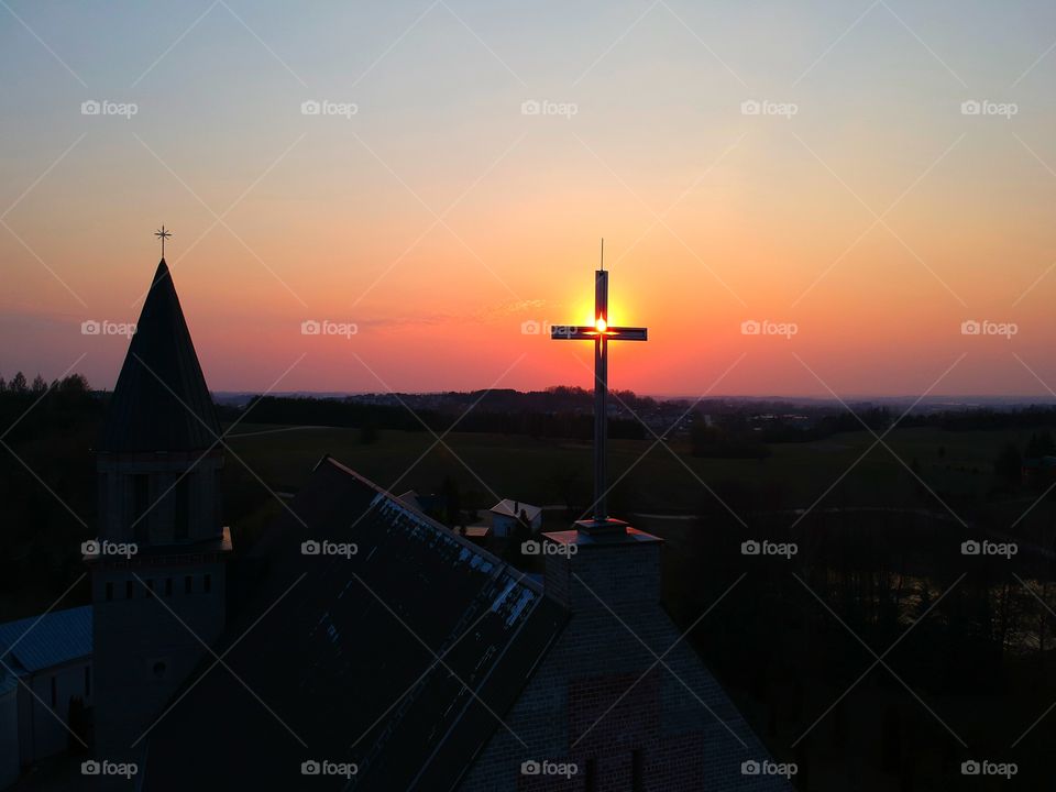 Sun in the middle of the cross. Photo was taken with drone.