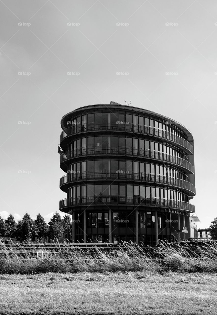 Black and white round house Spijkenisse, Holland