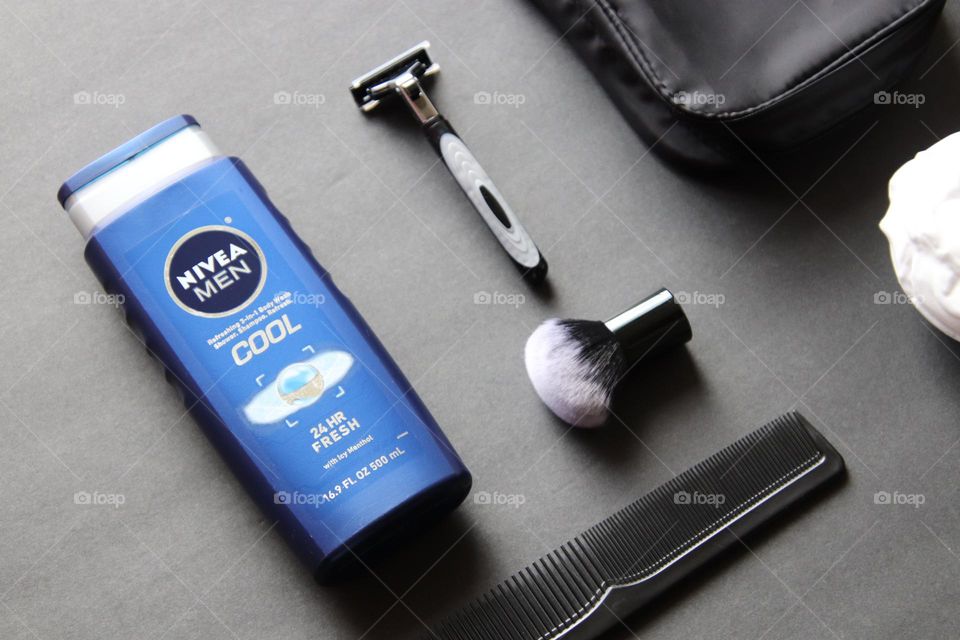 Mens shaving products flat lay