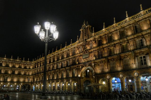 Plaza Mayor by night. Plaza Mayor de Salamanca at night, Salamanca, Spain.