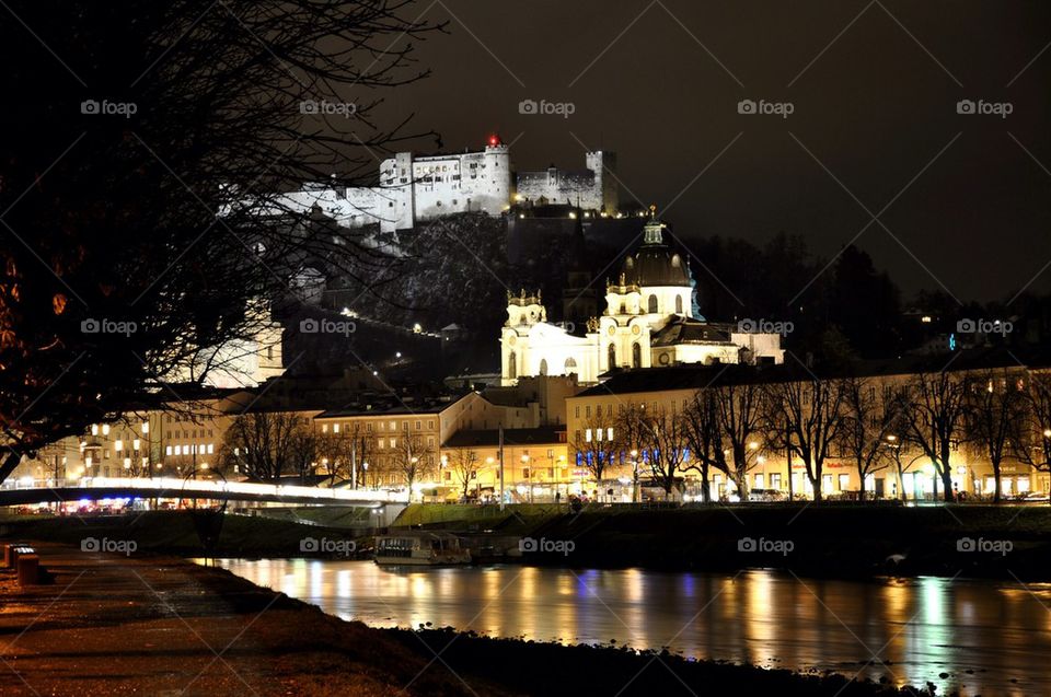 Salzburg at night, panoramic view