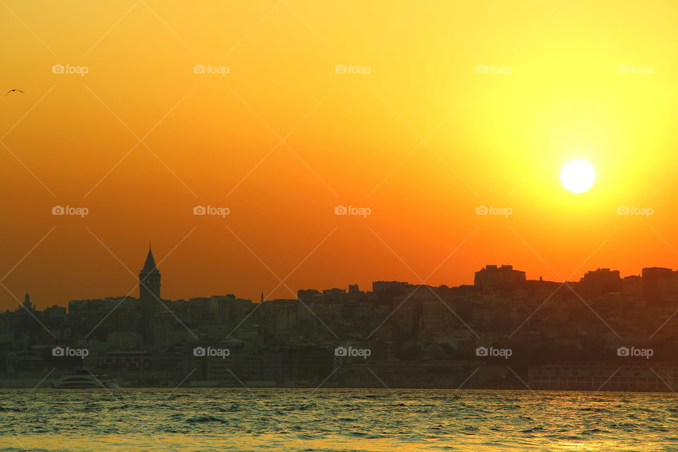 bosphorus at sunset. cityscape of istanbul at golden hour in uskadar