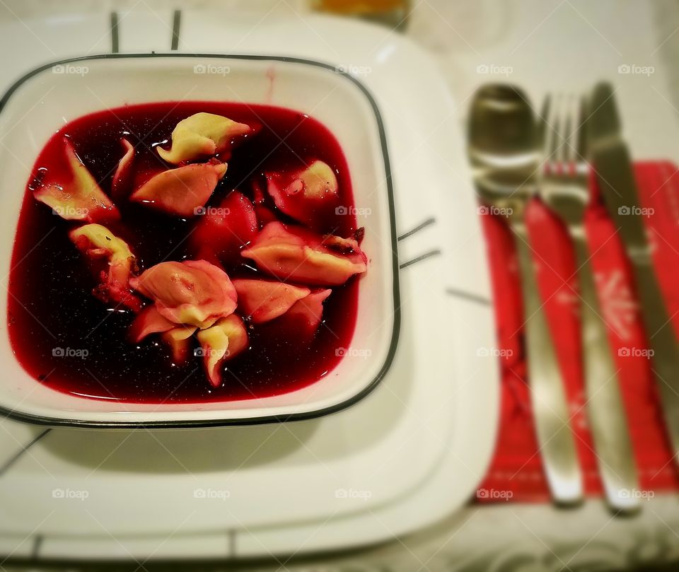 Polish cuisine  - Christmas red beat  soup with pierogi