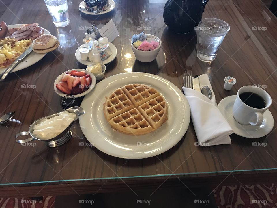 Yummy room service breakfast at Monetbleu in Lake Tahoe. 