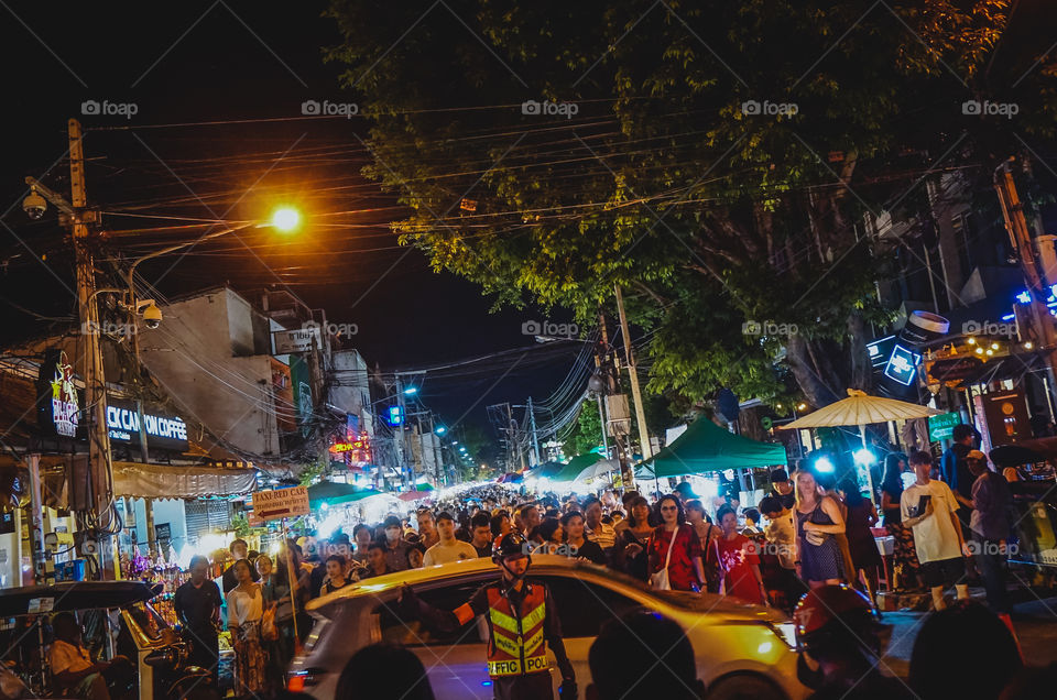 The busy Tha Pae Sunday Walking Street Market in Chiang Mai, Thailand 