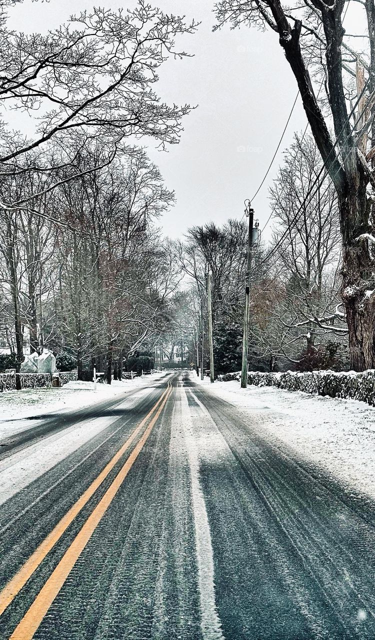 Snowy road out in the country 