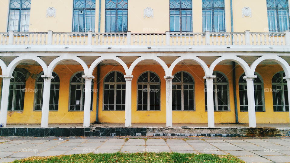 the old modern architecture building in the city of Kiev