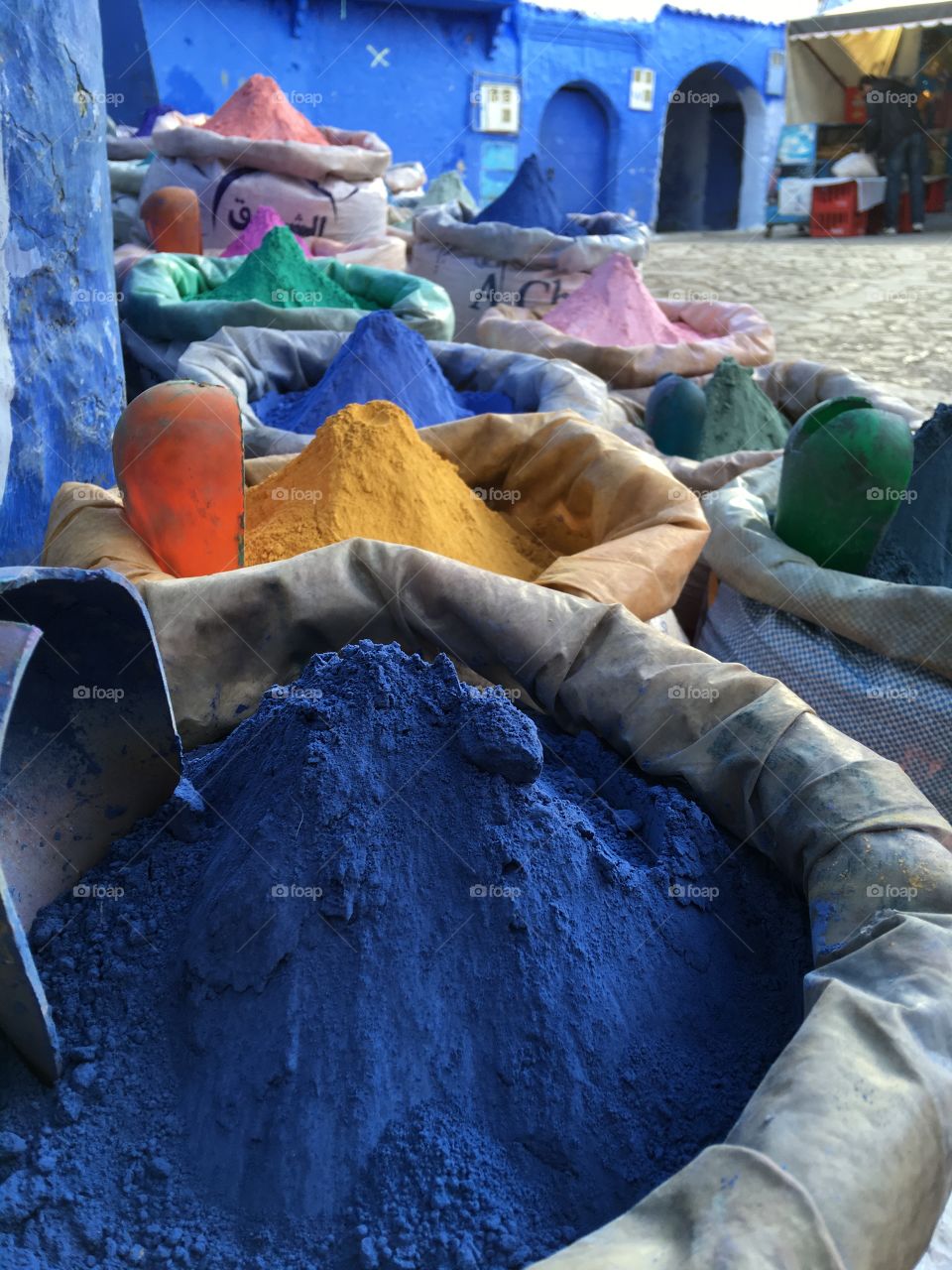 Colorful dyes at Moroccan market 