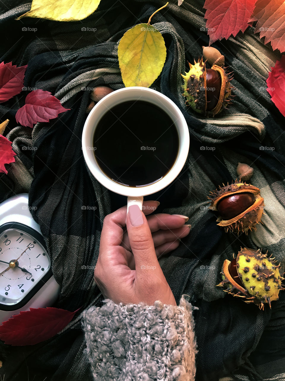 Drinking coffee in autumn 