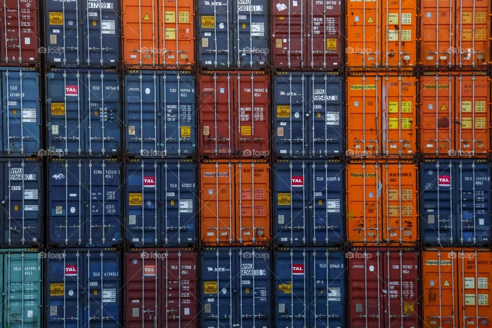 Railroad containers stacked together