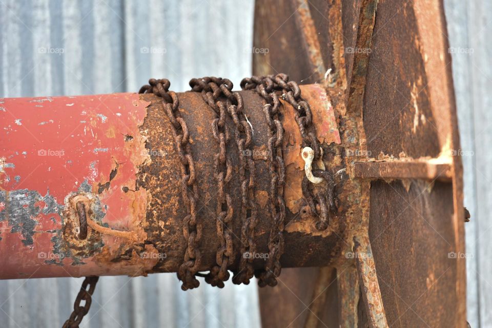 Rusted metal equipment from a fishing trawler.