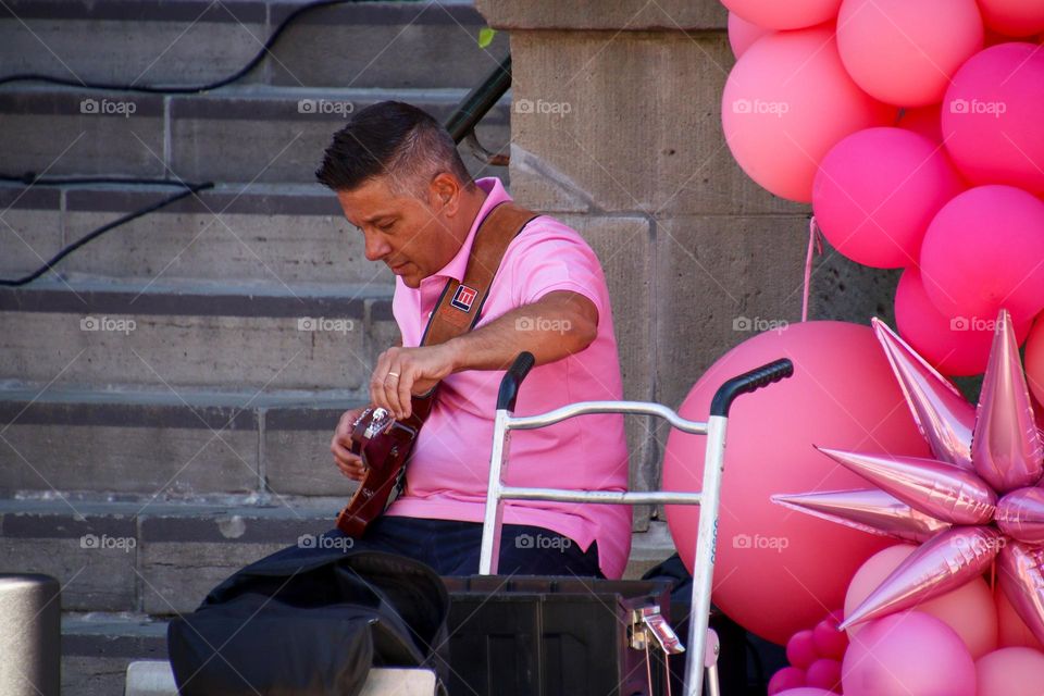 Musician in pink