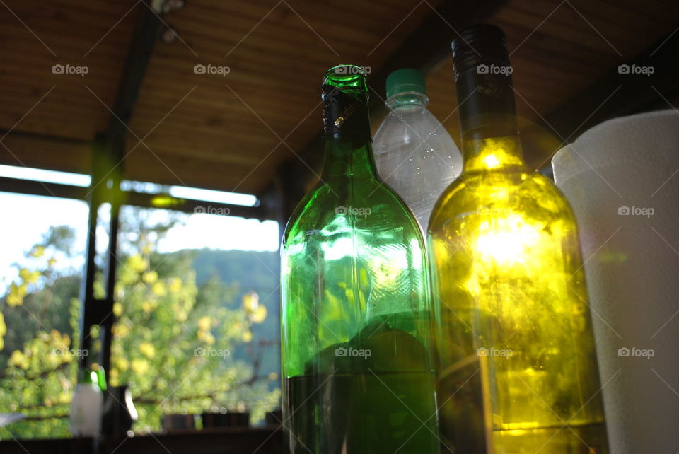 bottles shining in the sun