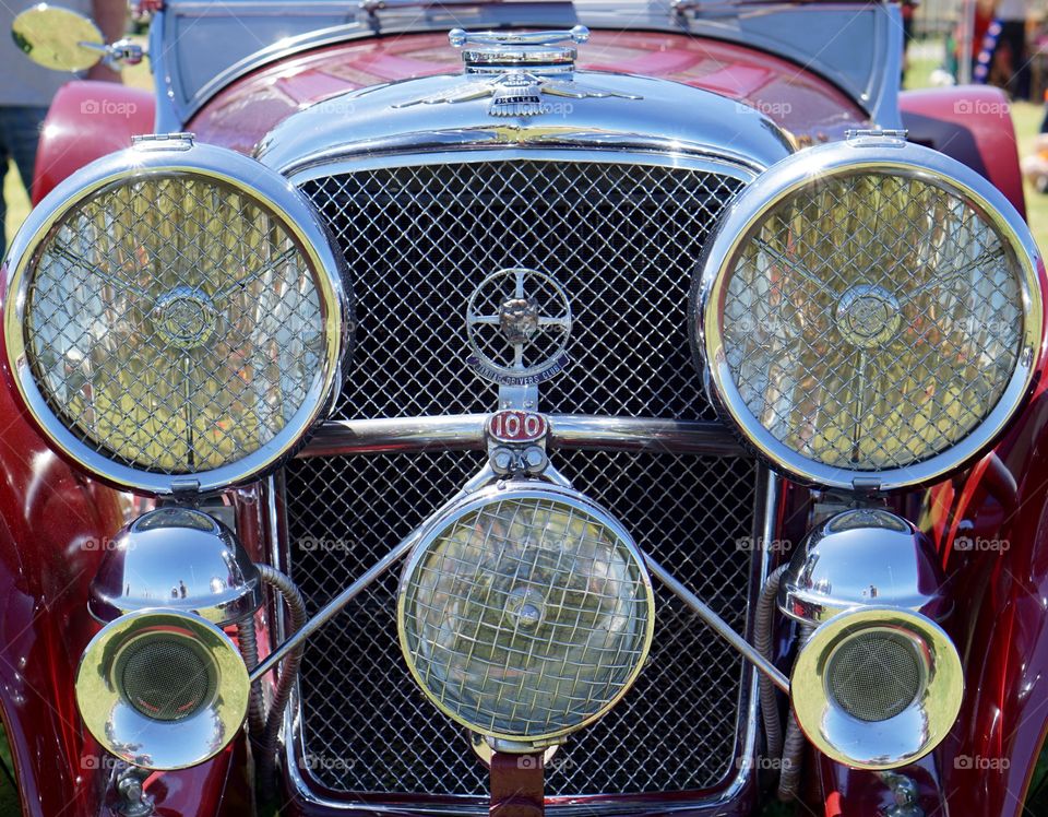 Vintage Jaguar SS. Vintage Jaguar SS 3.5l classic car with driving lights and cris cross grill