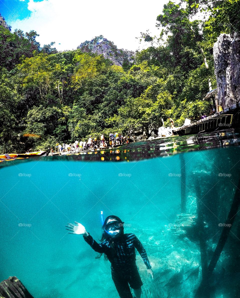 Me and my element. Me in land and me underwater. I cannot leave one without. I am at peace when I am underwater. I miss free diving. 