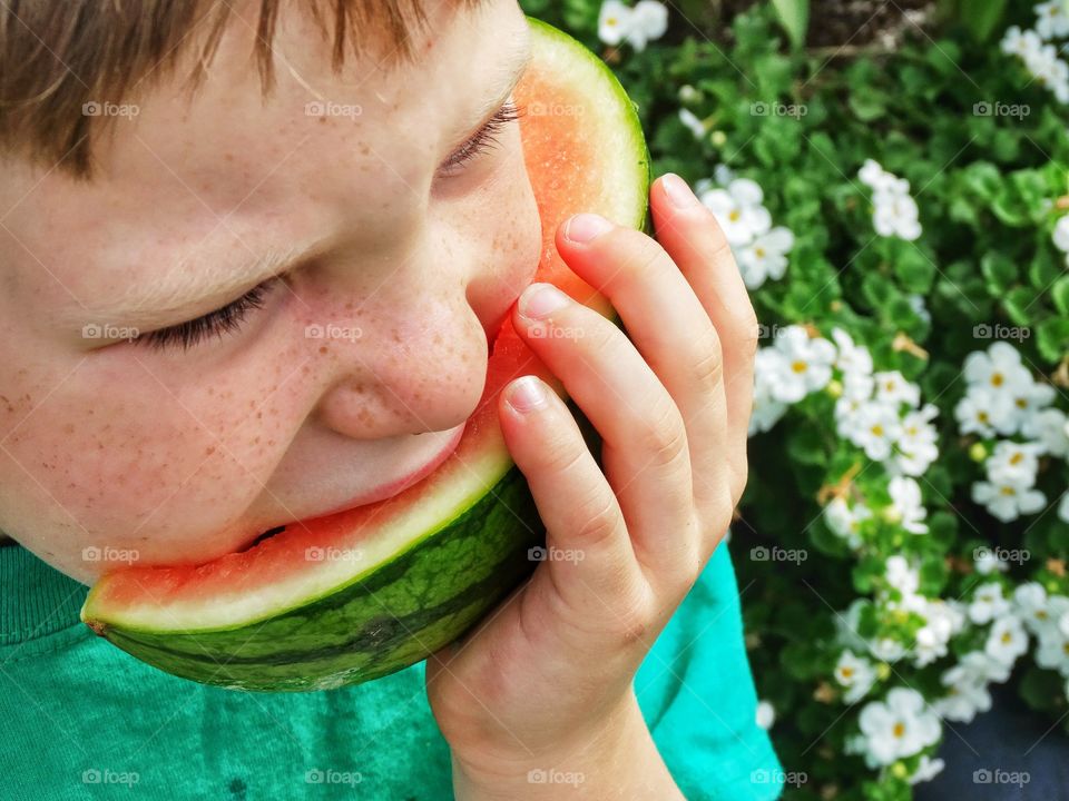 Boy Eating Watermelon