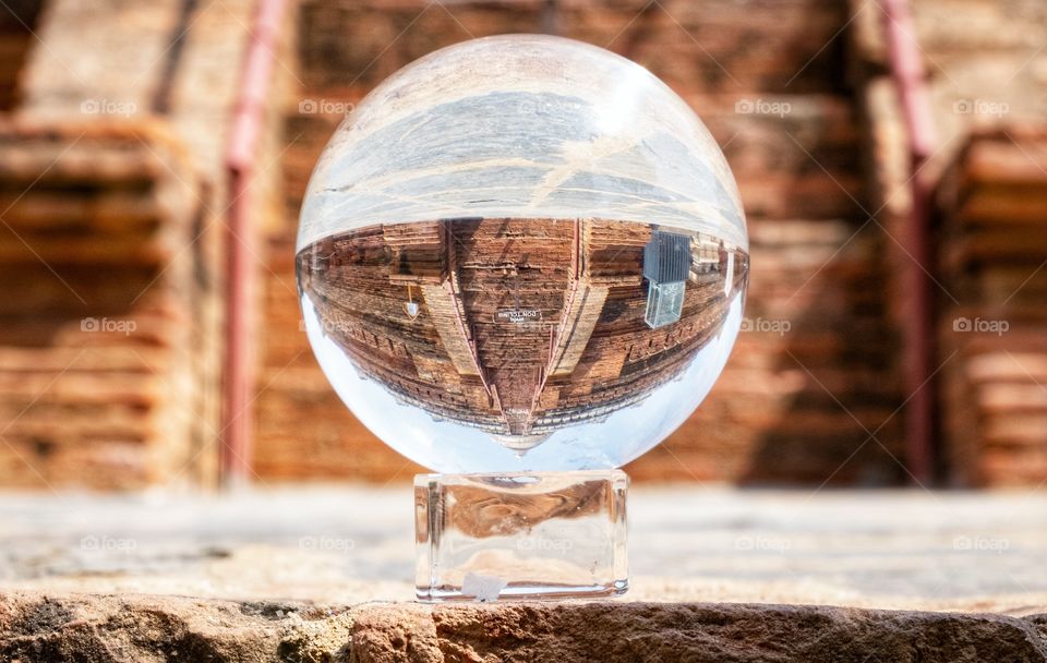 Shwesandaw Pagoda in crystal ball , Bagan Myanmar 