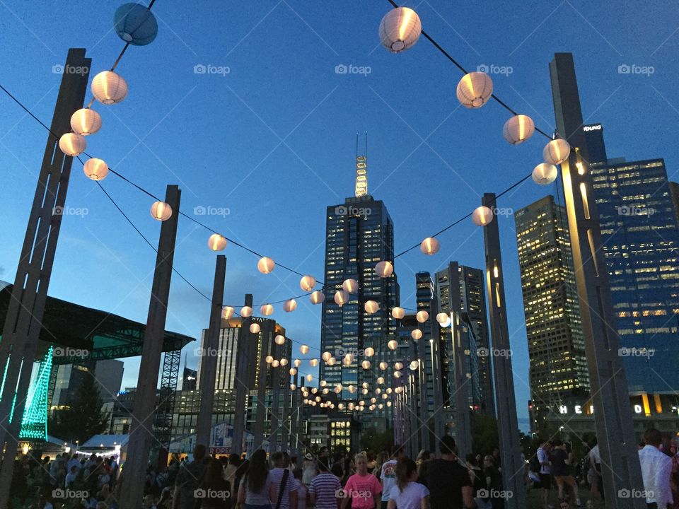 Lanterns with city background