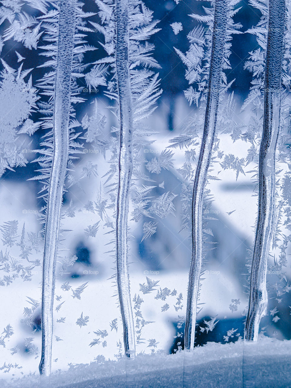 Frost pattern on the window pane.