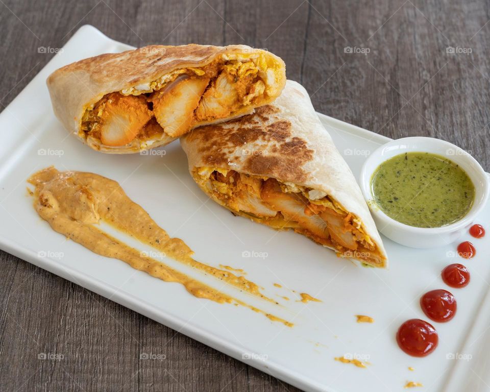 Delicious pancakes meals with meat and eggs