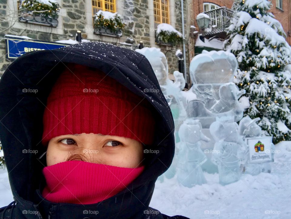 A selfie in the coldest weather in a winter in Canada. The cold and the snow can’t affect us to enjoy taking selfie. :)