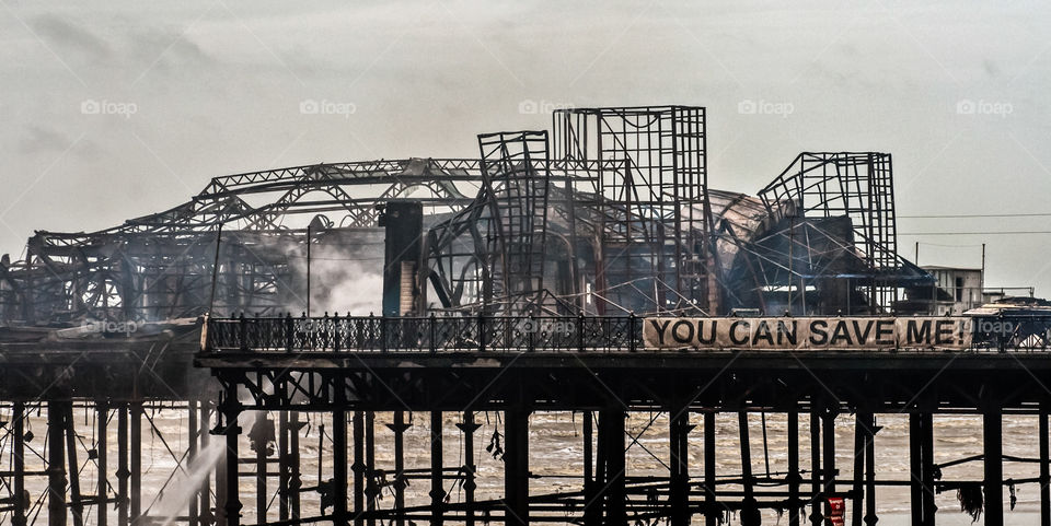 The aftermath of Hastings pier fire, October 2010, UK 