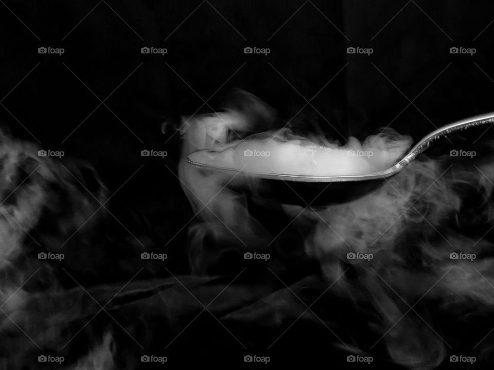 Dry ice on a spoon