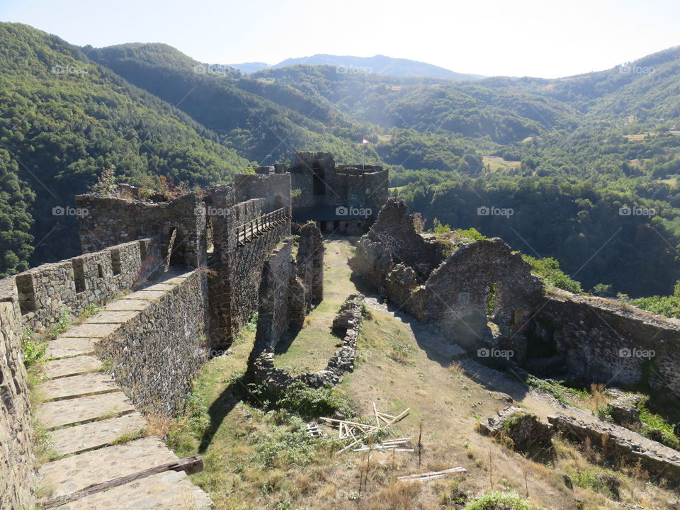 Ancient medieval fortress walls inside