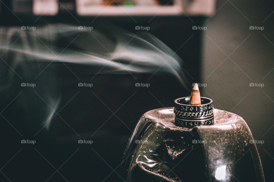 Incense smoke in the air.