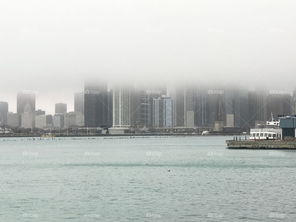 Chicago skyline fog