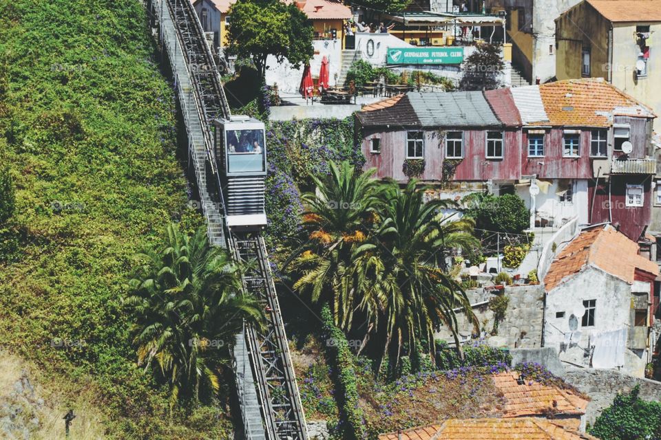 Cable car to go up and down the steep hill 