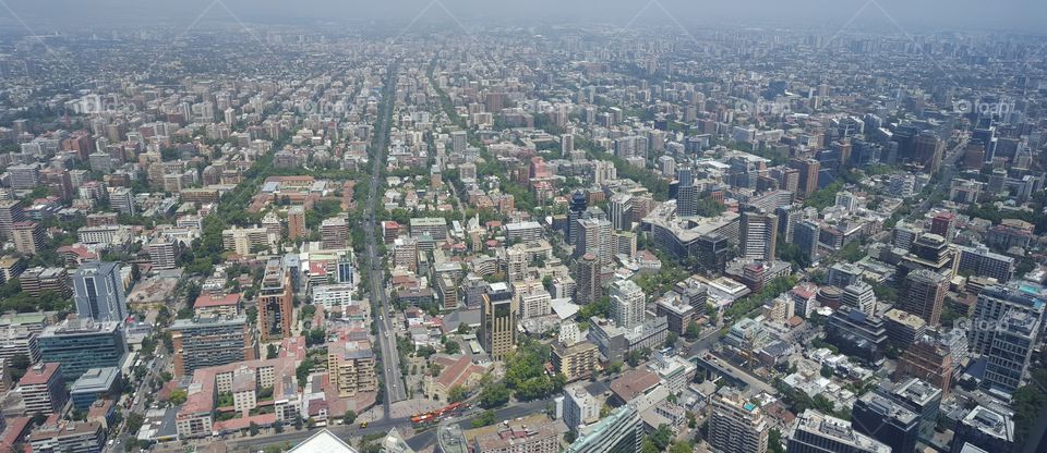 view of Santiago Chile from the tallest building in Latin America. Top of Sky Costanera