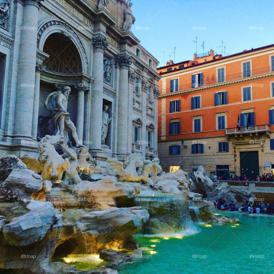 Trevi Fountain Rome Italy. Beautiful ambience with great architecture.   Throw a coin in the water and make a wish, you might be lucky :) 
