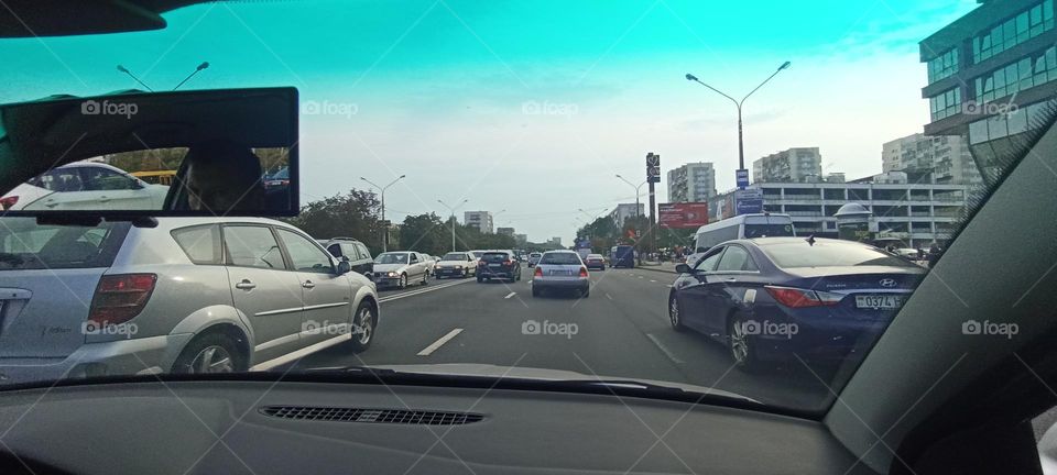 driver in car road window view summer time