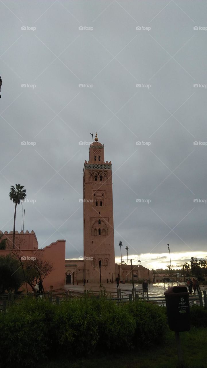 historical and famous Kotoubia tower mosque in Marrakesh city in Morocco.