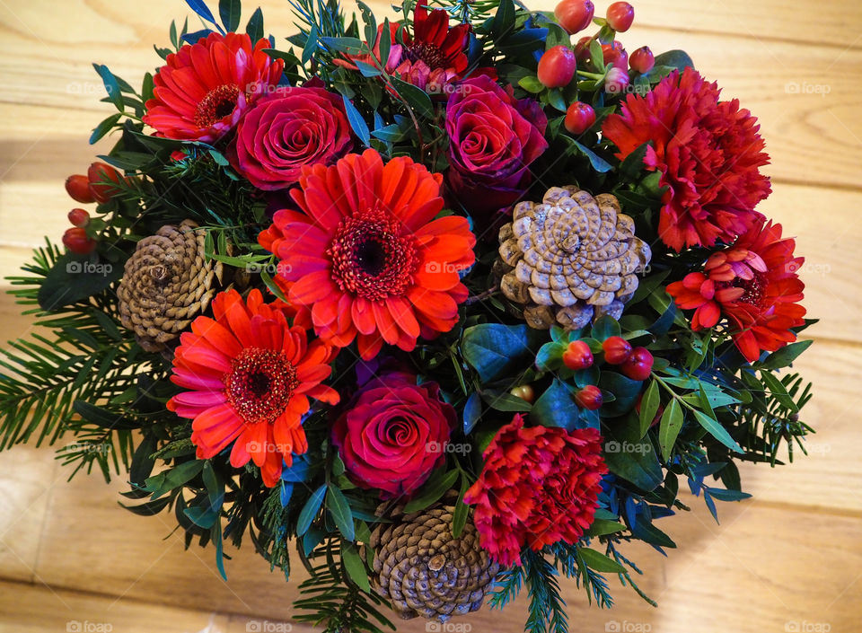 Red bouquet of flowers. 