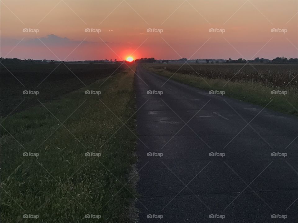 Country road at sunset 
