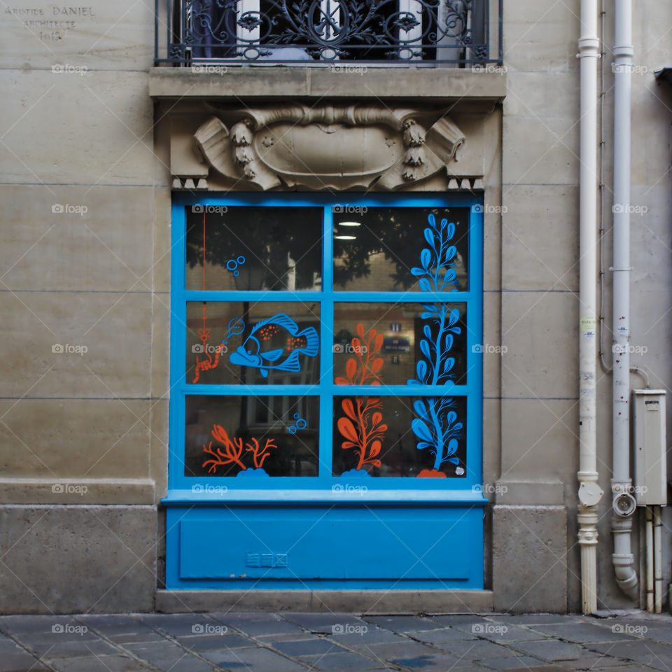 a blue door in paris france