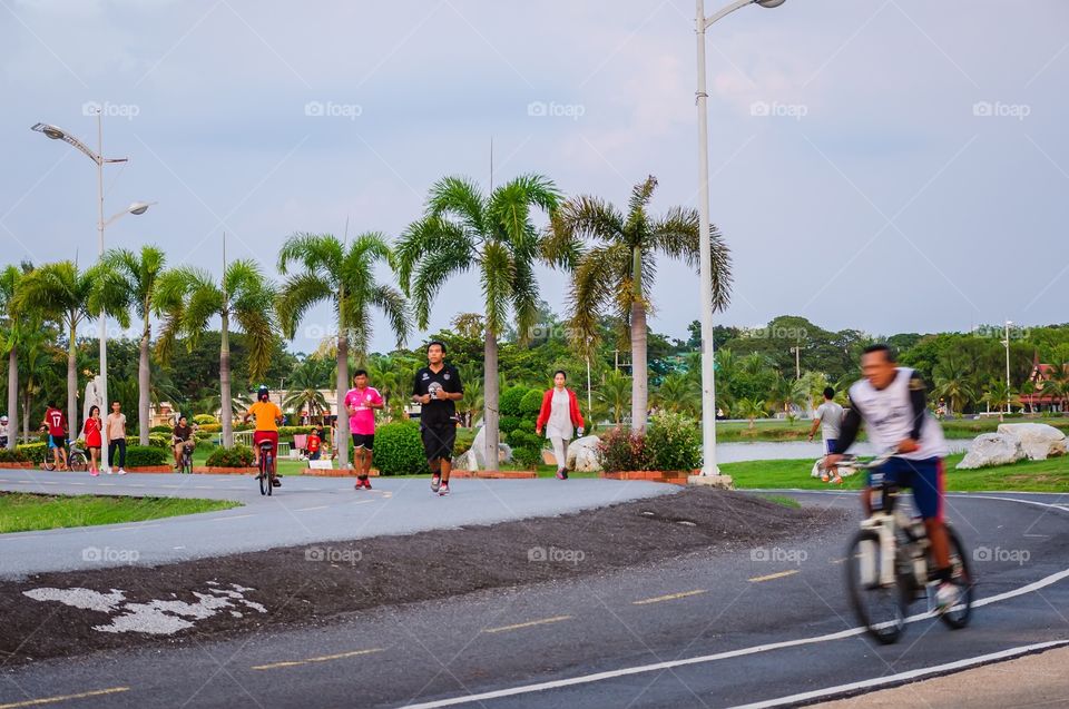 People are exercising in the public park in Nakhonratchasima, Thailand