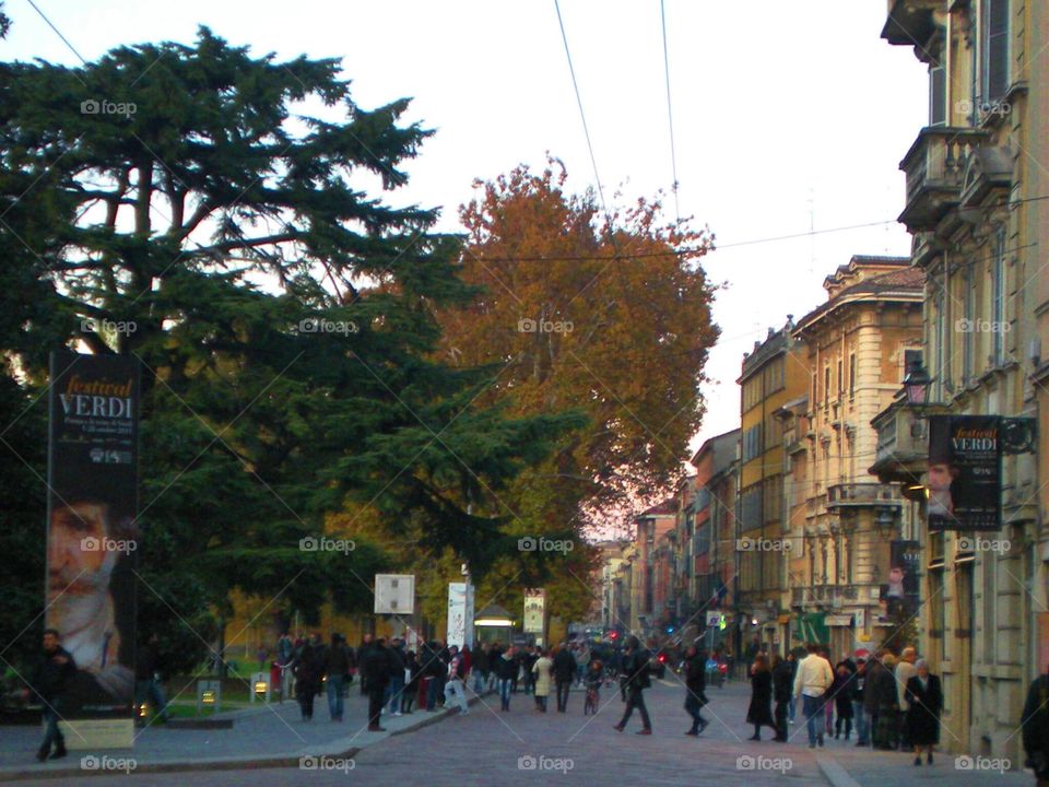 Autumn in a street of Parma city ( Italy ).