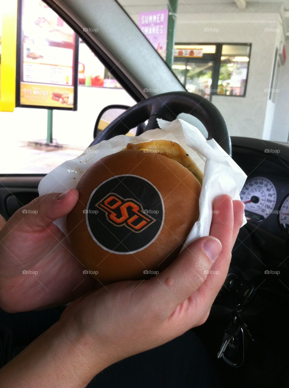 Oklahoma State Burger. Sonic was randomly putting the emblems of the two largest universities in Oklahoma on the burger buns. 