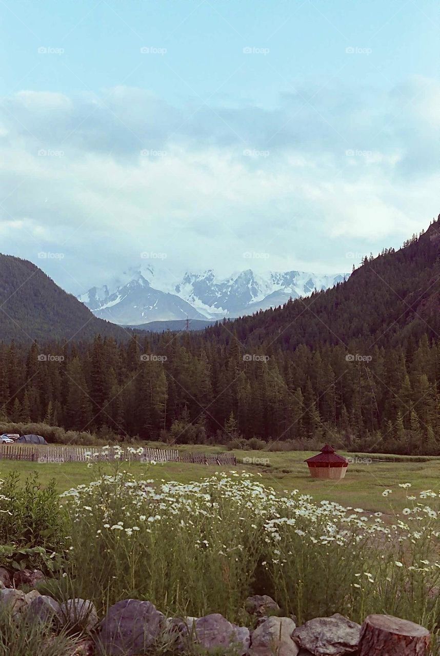 Mountains with snowy head, shot on film 