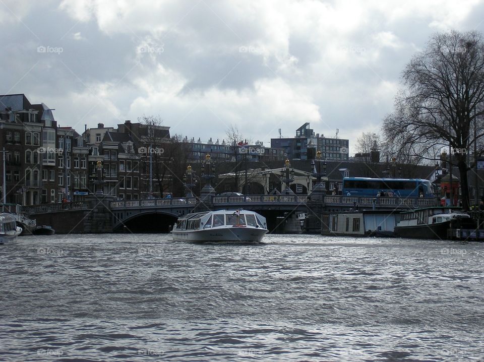 Boat in a canal in Amsterdam 