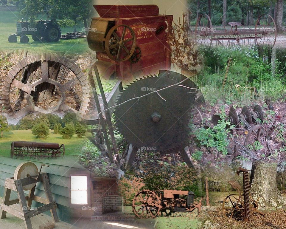old farm tools collage