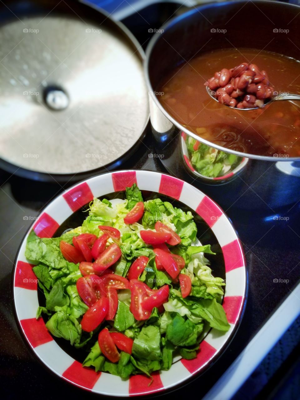 Butter Lettuce Salad and Pinto Beans