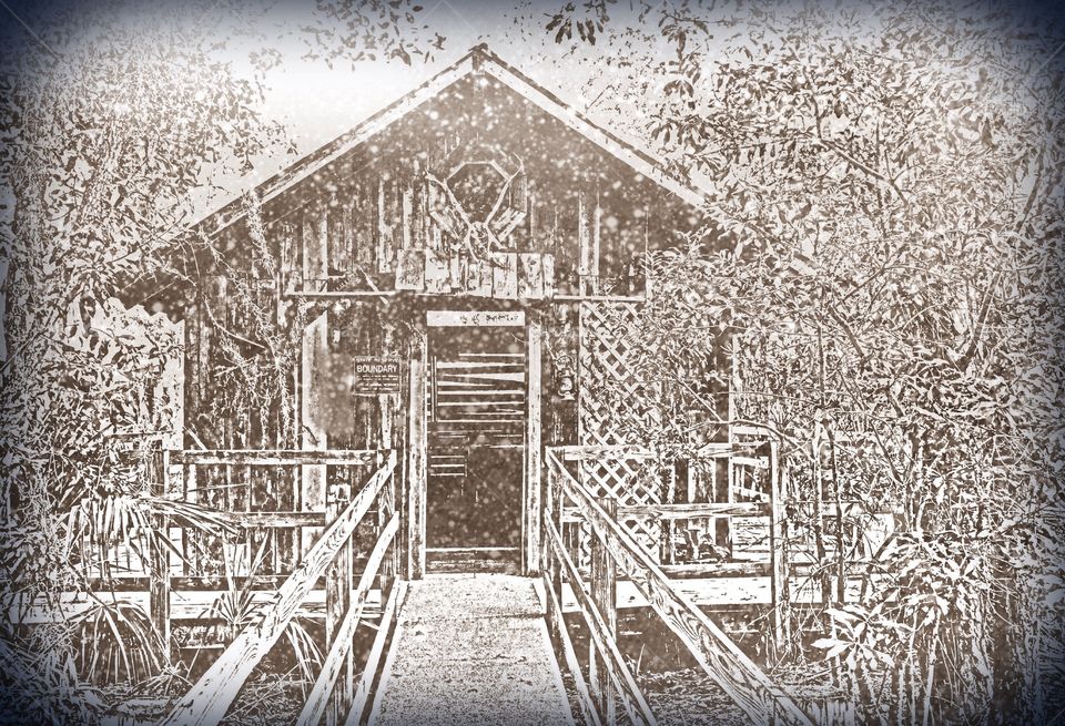 Rustic cabin in the snow 