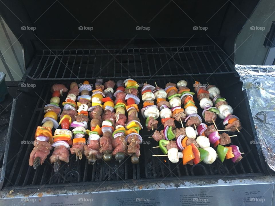 Shish kebab bbq cook off. Meat and veggies galore. 