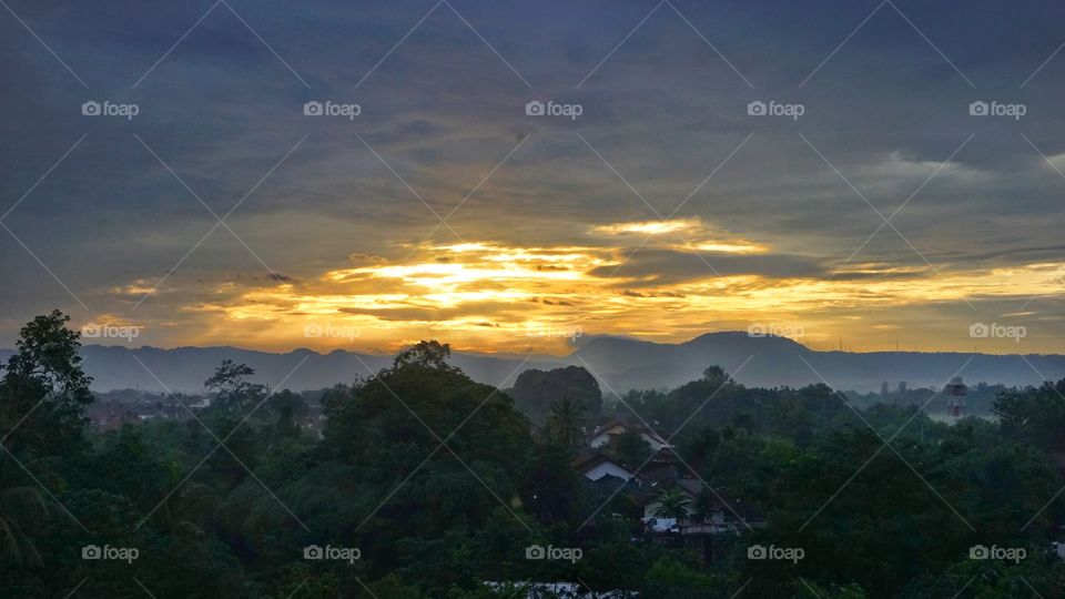 golden sunrise in the city of Jogjakarta, Indonesia