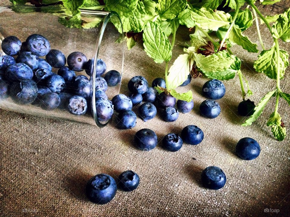 Berries . Blueberries and Mint 